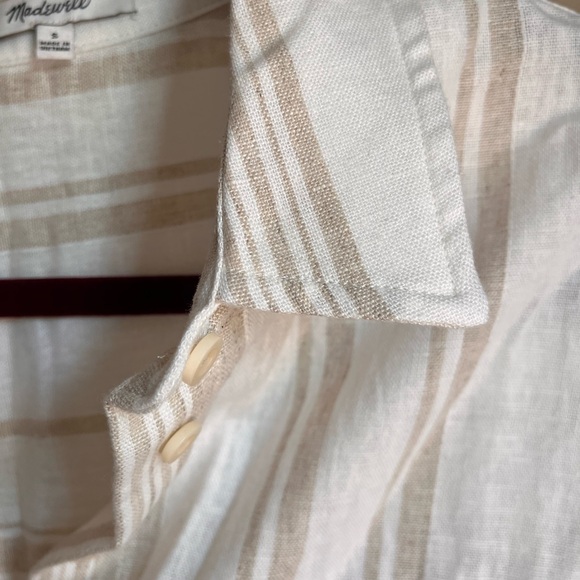 Madewell :: Short Sleeve Safari Shirt :: Size Small :: White and Brown Stripe - Picture 8 of 9